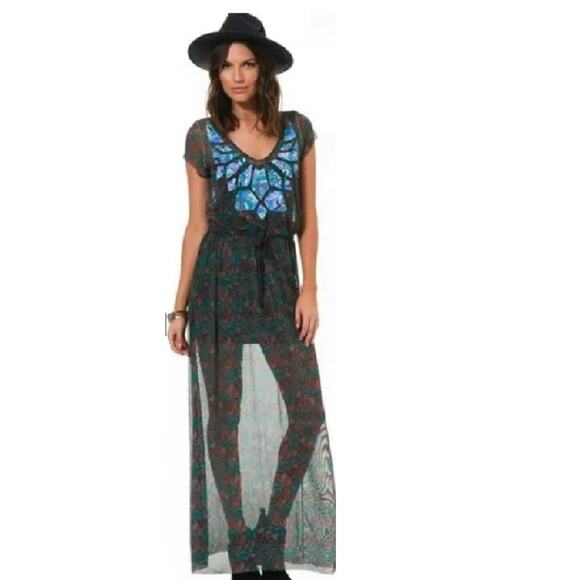 Maagi Mesh Admiral Maxi Dress Sheer Boho Mosaic Festival Beach CoverUp - Picture 1 of 10